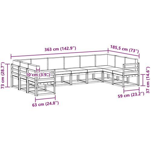  Set vanjskih sofa 10 kom. Prirodna i antracit Smeđa 363 x 185,5 x 73 cm Slike