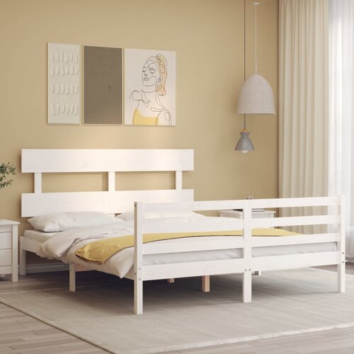 vidaXL Posteljni okvir z vzglavjem bel 160x200 cm trden les Cene
