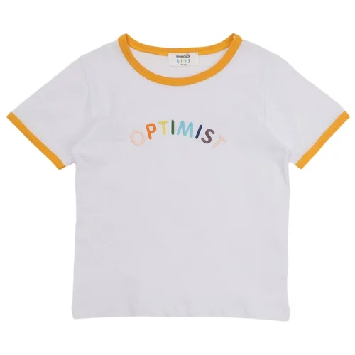 Trendyol White Slogan Embroidered Boy Knitted T-Shirt
