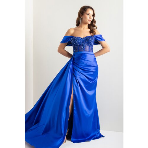 Lafaba Women Saxe Boat Neck Underwire Corset Long Evening Dress Slike