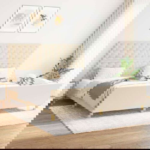  Okvir za krevet s uzglavljem krem 160 x 200 cm od tkanine Slike