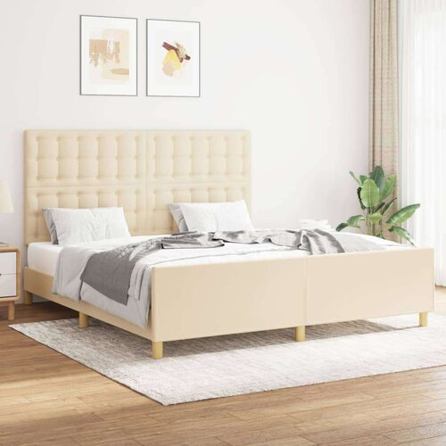  Posteljni okvir z vzglavjem krem 160x200 cm blago, (20906847) Cene