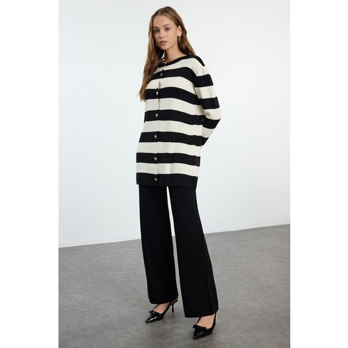 Trendyol Black Striped Knitted Cardigan Trousers Top-Bottom Set Slike