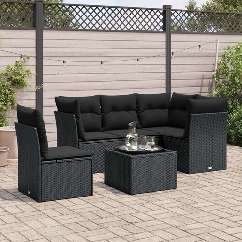 VidaXL 6-dijelni set vrtnih sofa s jastucima crni od poliratana Slike