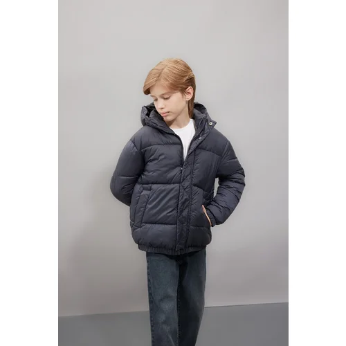 Defacto Boy's Water Repellent Hooded Zippered Snap Closure Pocket Coat