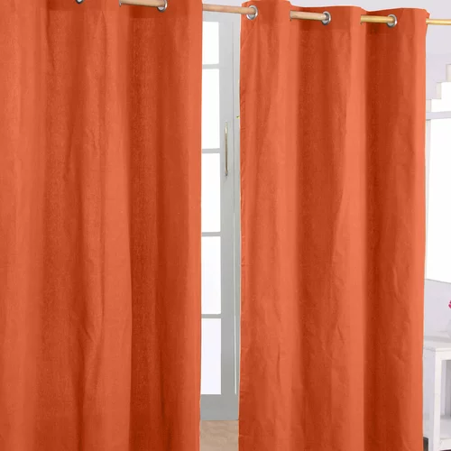 HOMESCAPES Bombažne gladke zavese v oranžni barvi, pripravljene za uporabo, par, 137x182 cm, (20749712)