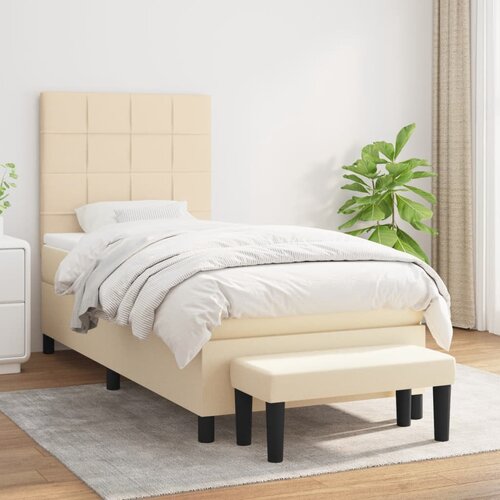 vidaXL Box spring postelja z vzmetnico krem 90x200 cm blago Cene