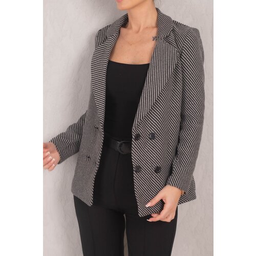 armonika Women's Gray Striped Patterned Four Button Cachet Jacket Slike