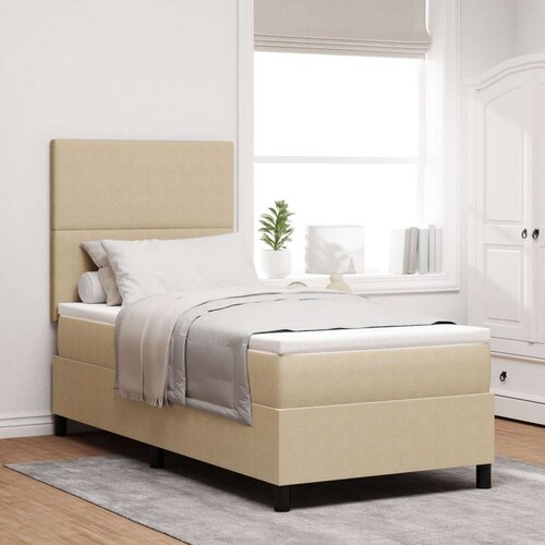 Box spring krevet s madracem svijetlo bež 100x200 cm tkanina od meke tkanine Slike