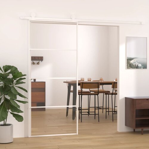 Furnova Drsna vrata ESG steklo in aluminij 90x205 cm bela, (21944929) Slike