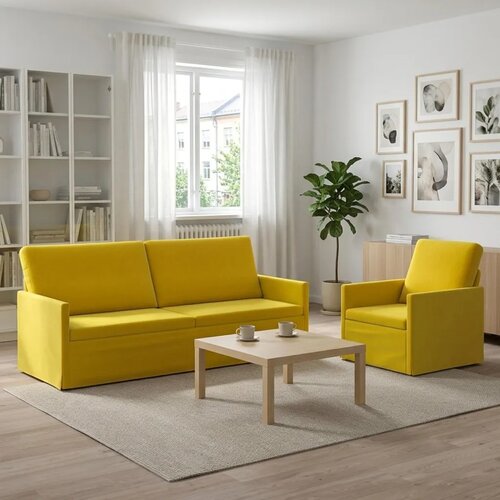 Set sofe 2 pcs Žuta Baršun - Žuta 1-sjedalni + 3-sjedalni (180 cm) Cene