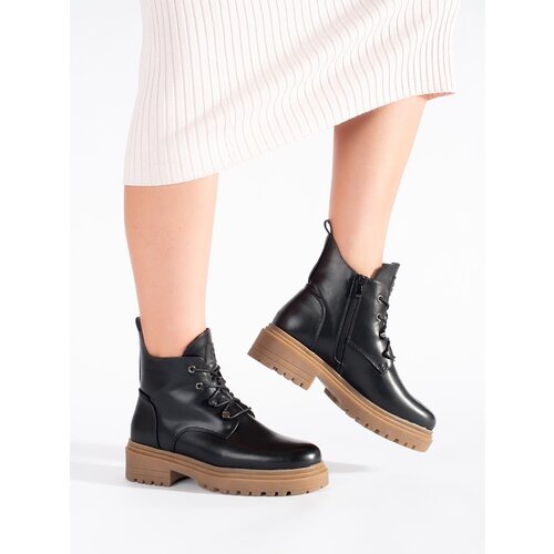Sergio Leone Black lace-up ankle boots with a beige sole by Cene