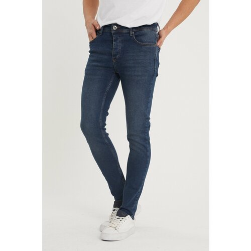 XHAN Men's Navy Blue Washed Slim Fit Jeans Cene