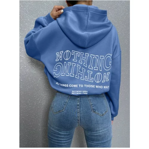 Know Women's Blue Plain Everything Oversized Sweatshirt with Nothing Printed