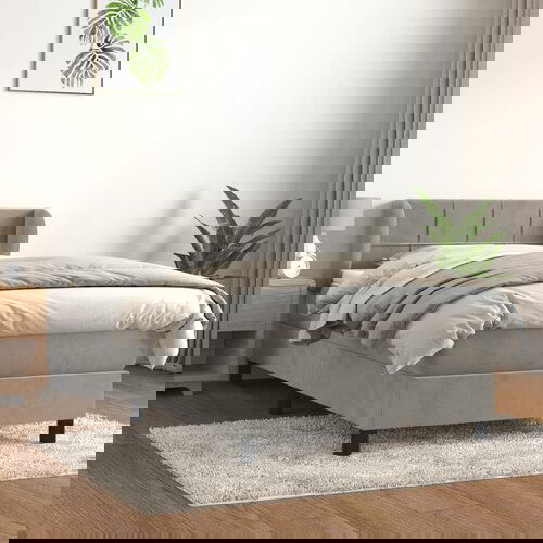 The Living Store Box spring postelja z vzmetnico svetlo siva 90x200 cm žamet - Box Spring Postelja, (21490137) Slike