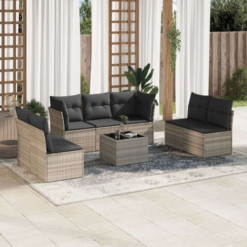 vidaXL 8-dijelni set vrtnih sofa od poliratana s jastucima svjetlosivi Cijene