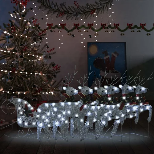 vidaXL Ukrasni božićni sobovi i sanjke 140 LED žarulja vanjski srebrni