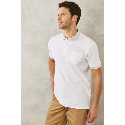 ALTINYILDIZ CLASSICS Men's Non-shrinking Cotton Fabric Regular Fit Wide Cut White Anti-roll Polo Collar with Pockets T-Shirt. Slike