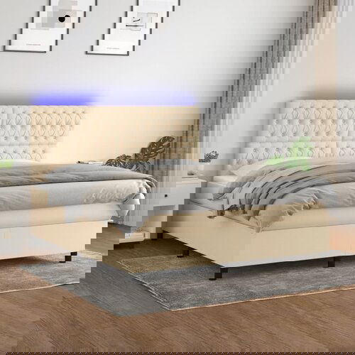 The Living Store Box spring postelja z vzmetnico LED krem 160x200 cm blago - Box Spring Postelja, (21517405) Slike