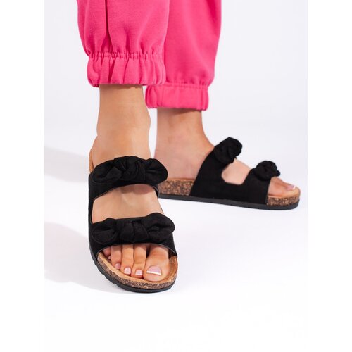 Shelvt Classic black women's flip-flops on cork Cene