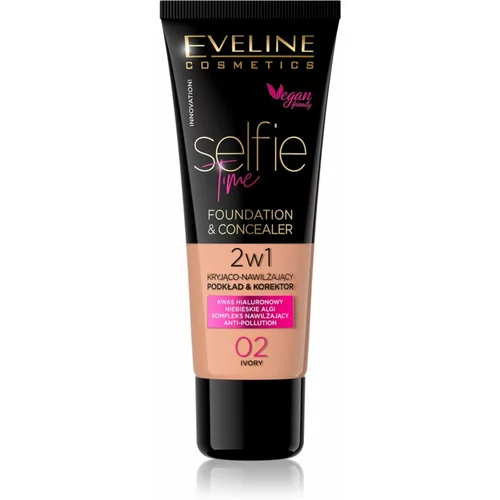 Eveline Cosmetics Selfie Time tekući puder i korektor 2 u 1 nijansa 02 Ivory 30 ml