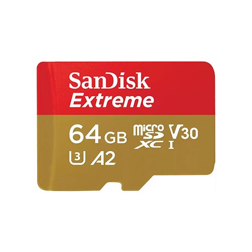 Sandisk Extreme microSDXC 64GB for Action Cams and Drones + SD Adapter 170MB/s & 80MB/s A2 C10 V30 UHS-I U3 - SDSQXAH-064G-GN6AA Cene