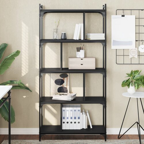  Regal za knjige s 5 razina crni 76x32x158 cm konstruirano drvo Slike