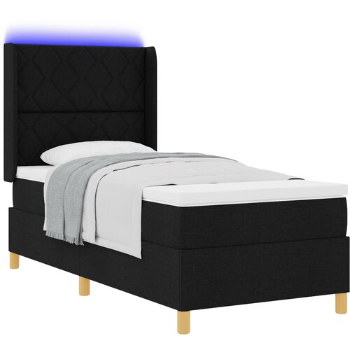 vidaXL Postelja z vzmetnico in LED svetlobo Črna 90x200 cm Tkanina, (22049787) Cene