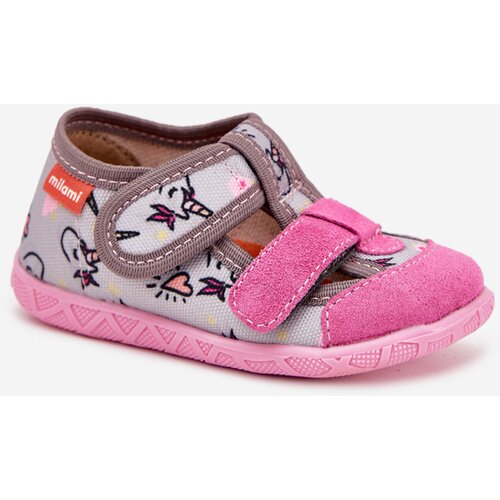 Boto Children&amp;#039;s slippers Milami with Velcro in unicorns gray-pink Reathiana Slike