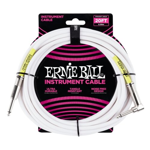 Ernie Ball kabel P06047 - 20FT(6,1m) COILED 6,3mm ravni - 6,3mm kutni instrument - bijela boja Cijene