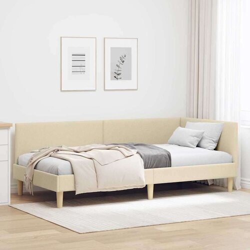 vidaXL Kotna postelja krema 100 x 200 cm Tkanina in oblikovan les Cene