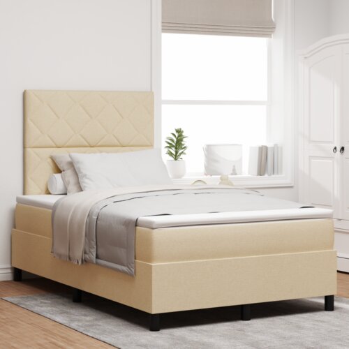 Box Spring Krevet s Madracem &amp LED Bež 120x200 cm Tkanina Cijene