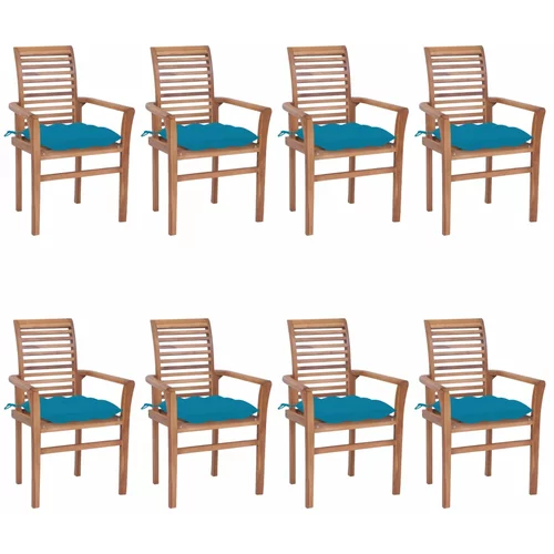 vidaXL Jedilni stoli 8 kosov s svetlo modrimi blazinami trdna tikovina