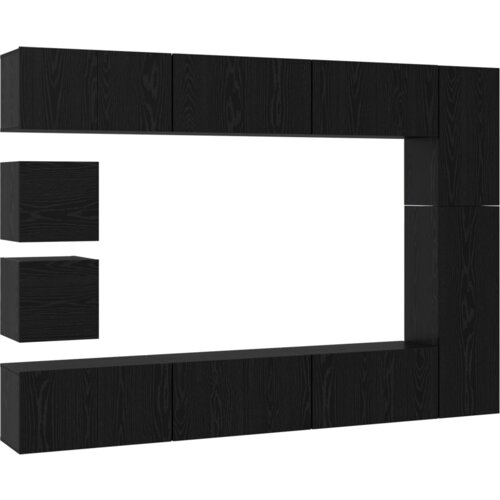  Set TV komoda s policom Zidne Ostalo s pohranom 10 pcs Crni hrast Konstruirano drvo Slike