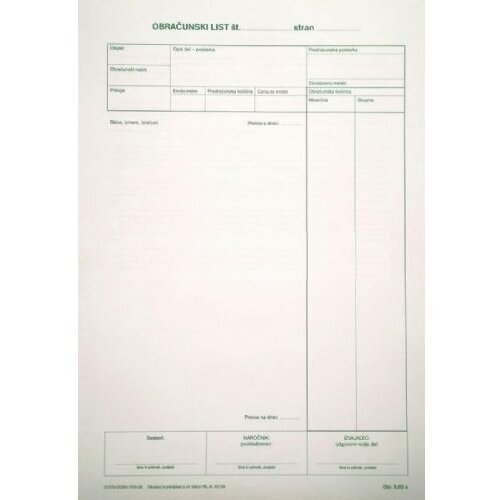 Alea Obrazec 3,82 knjiga obračunskih izmer-obračunski list Slike
