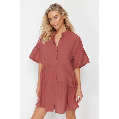 Trendyol Tile Wide Fit Mini Woven Flounce 100% Cotton Beach Dress Slike