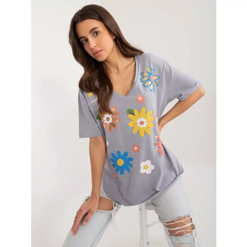 Fashion Hunters Gray oversize blouse with floral print