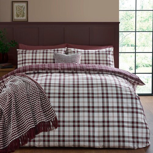 Catherine Lansfield Bordo rdeča podalj&amp;scaron;ana posteljnina za zakonsko posteljo 230x220 cm Kelso Check &amp;ndash; Slike