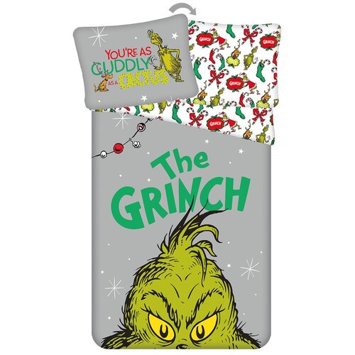 Jerry Fabrics Zelena/siva pamučna dječja posteljina za krevet za jednu osobu 200x140 cm Grinch &amp;ndash; Slike