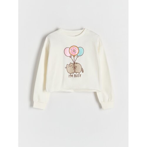 Reserved Pamučna majica dugih rukava Pusheen - krem Cene