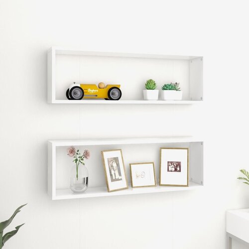 VidaXL Kockaste zidne police 2 kom bijele 80 x 15 x 26,5 cm drvene Slike