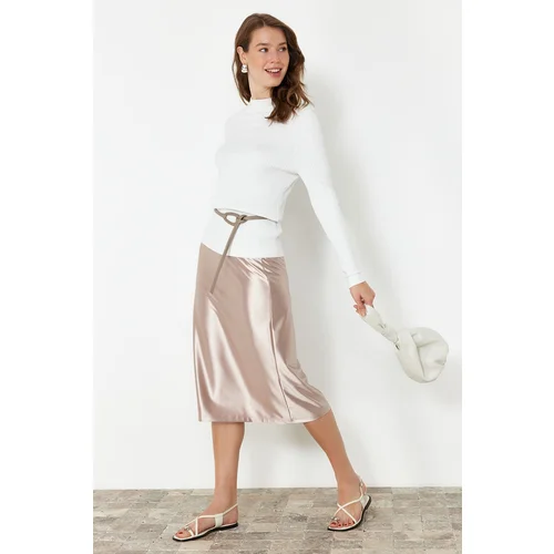 Trendyol Ecru Premium Satin A-Line/A-Line Midi Knitted Skirt