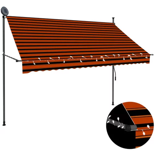  Ročno zložljiva tenda z LED lučmi 250 cm oranžna in rjava