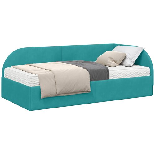 vidaXL Kutni krevetni okvir s madracem 2 pcs Tirkizna Baršun - Tirkizna 80 x 200 cm Cene