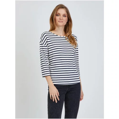 Orsay Cream Striped T-Shirt with Three-Quarter Sleeve - Women