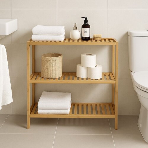 Bonami Essentials Bambusova kopalni&amp;scaron;ka polica v naravni barvi 69x60 cm Skaren &amp;ndash; Slike