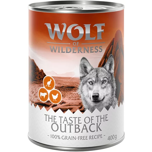 Wolf of Wilderness Ekonomično pakiranje "The Taste Of" 12 x 400 g - NOVO: The Outback - piletina, govedina, KLOKAN