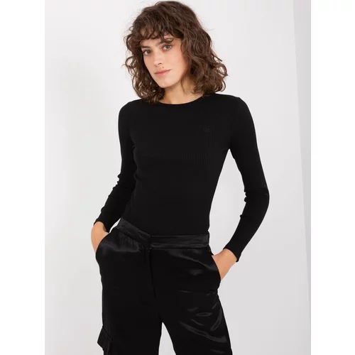 Fashion Hunters Black basic blouse with long sleeves with stripes
