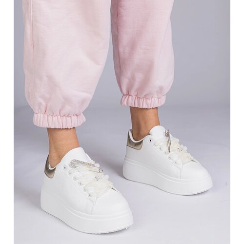 Gemre White sneakers with a golden insert and stiletto with rhinestones Floura Slike