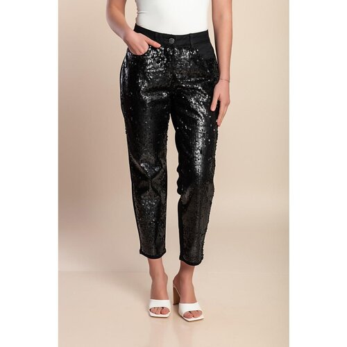 Fenzy Plus Size 7/8 Hlače Z Bleščicami, Črne Cene